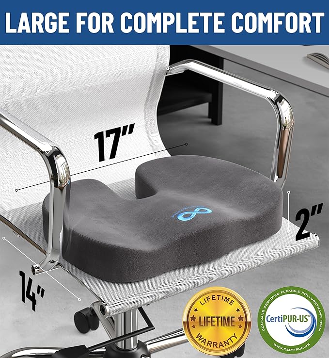Everlasting Comfort Doctor Recommended Memory Foam Seat Cushion for Office Chairs & Car Seat - Ergonomic Office Desk Accessories for Tailbone Pain Relief, Sciatica & Back Support-DeskLoop Office