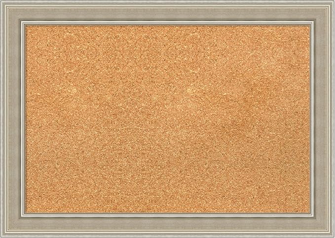 Amanti Art Natural Cork Board for Wall, 20x28 Vision Board with Silver Wood Frame, Medium Corkboard Office Decor for Home Organization, Modern Contemporary Corkboard Pinboard to display items for home-DeskLoop Office