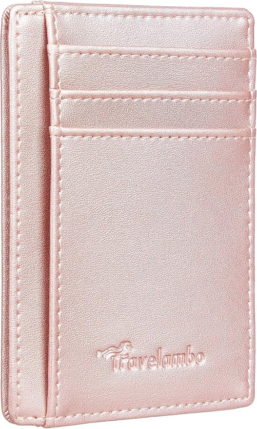 Travelambo Front Pocket Minimalist Leather Slim Wallet RFID Blocking Medium Size by Travelambo