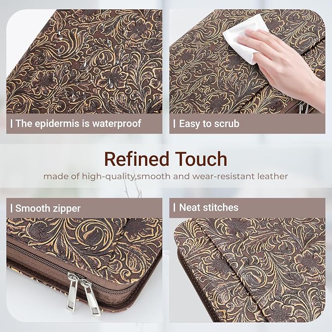 Western Vintage Floral Embossed Faux Leather Zippered Padfolio - Image 4