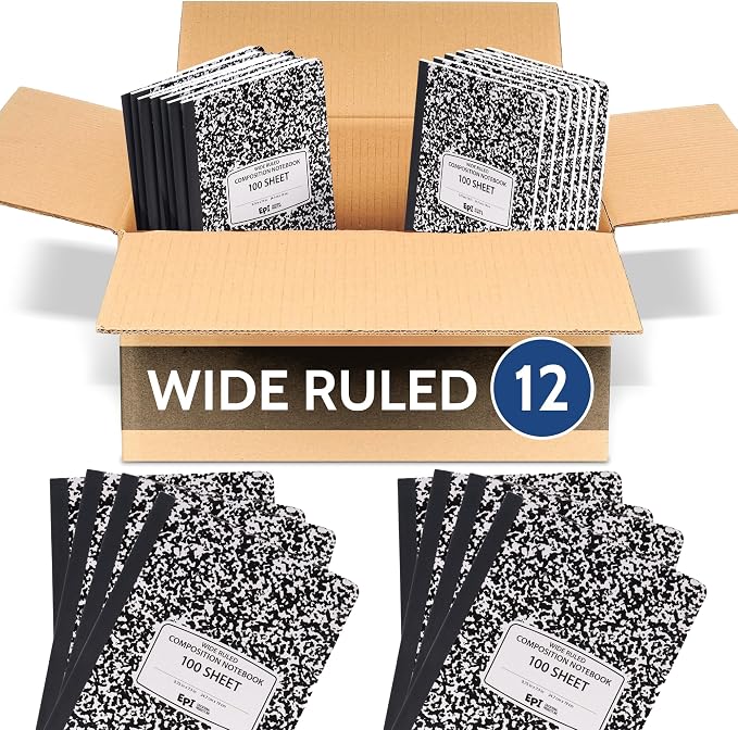 12 Pack - EPI Marble Hardcover Wide Ruled Composition Notebook | 200 Pages by EPI