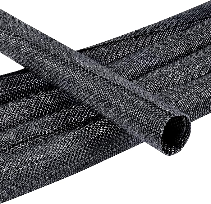 Black Braided Cable Management Sleeves, 1/2"-12Feet | Wire Loom Tubing by BuyUneed