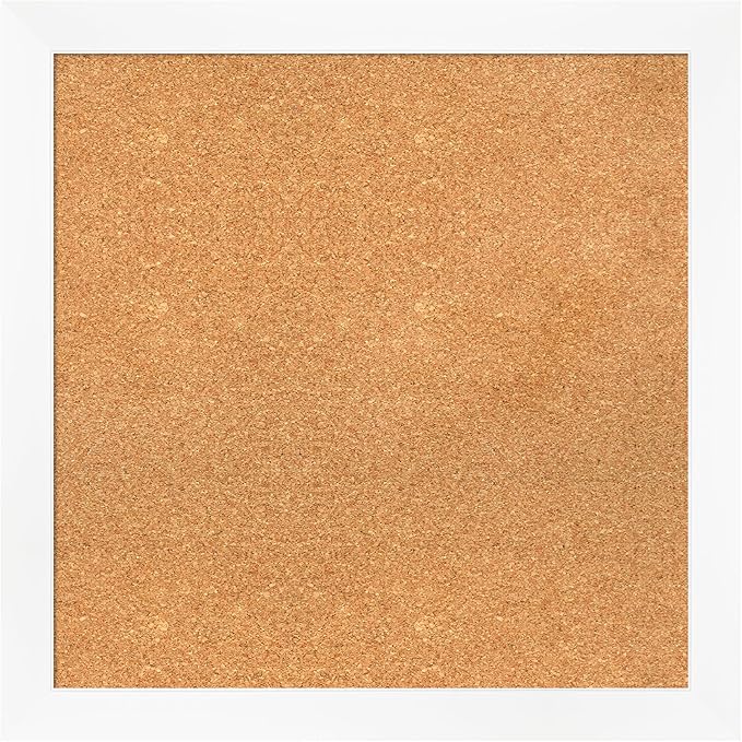 Amanti Art Natural Cork Board for Wall, 27x27 Vision Board with White Frame, Medium Corkboard Office Decor for Home Organization, Modern Corkboard Pinboard to Display Items for Home Organization in-DeskLoop Office