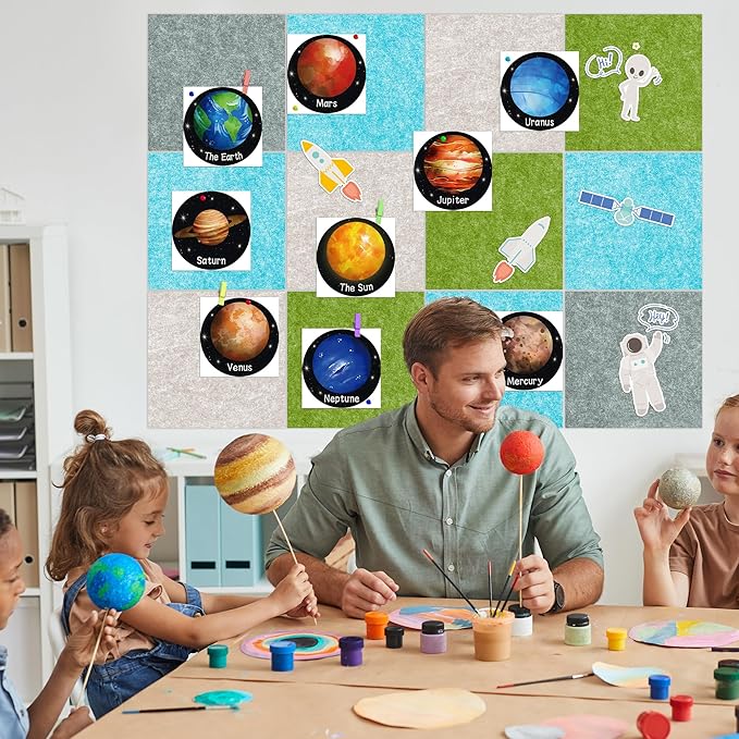 AKTOP Cork Bulletin Board 12x12, 1/2" Thick Felt Cork Board Tiles 12 Pack, Small Square Pin Board for Wall, Self Adhesive Corkboards with 120 Push Pin Wood Clips for School, Home & Office, Baby Blue-DeskLoop Office