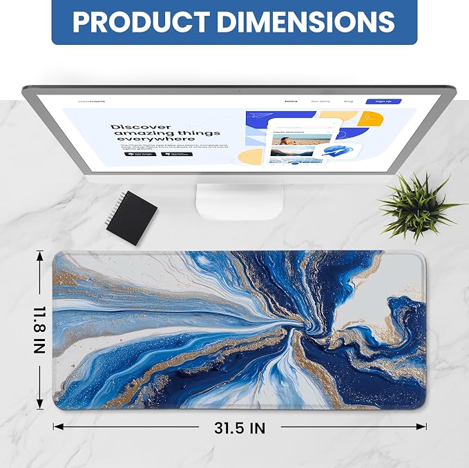 Aesthetic Desk Mat, Cute Ocean Marble Desk Pad Protector - Image 2