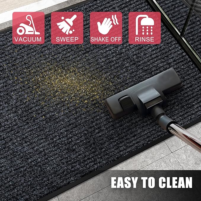 Kuyal Front Door Mat, 4'x6' Indoor Outdoor Entrance Mat, Commercial Floor Mats Inside Outside Entrance, Heavy Duty Durable Welcome, Rubber Backing Non Slip Outdoor Mats for Entryway,Black-DeskLoop Office