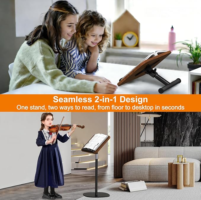 NAMON 2-in-1 Dual-use Floor & Desktop Book Stand, Durable Metal & Wood - Image 2