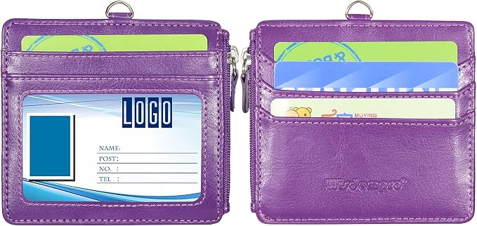 Badge Holder with Zip, Wisdompro 2-Sided PU Leather ID Badge Holder with 1 ID - Image 2