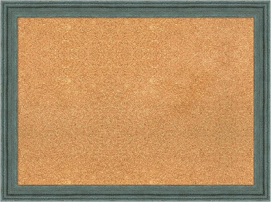 Amanti Art Natural Cork Board for Wall, 23x31 Vision Board with Blue Wood Frame, Medium Corkboard Office Decor for Home Organization, Rustic Farmhouse Corkboard Pinboard to display items for home-DeskLoop Office