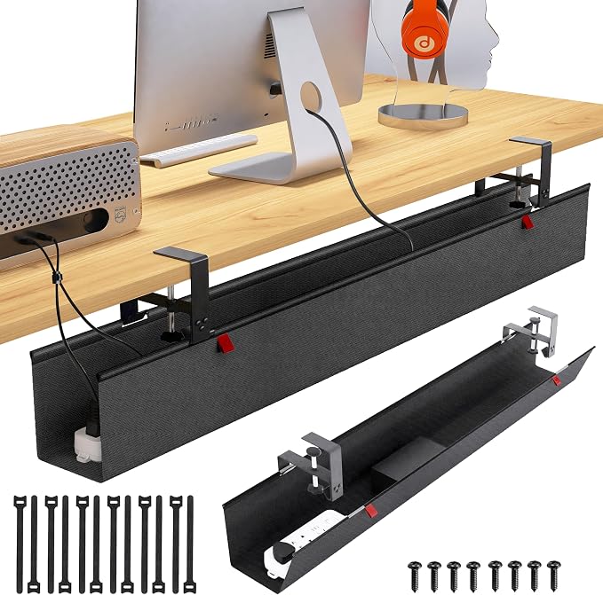 48" Gaming Under Desk Cable Management Tray, Large Anti-Sag Wire Hider by Cotohim