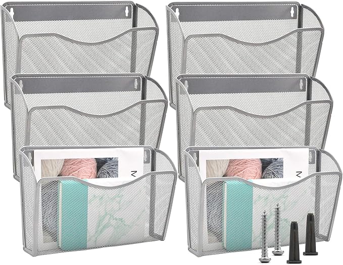 EASEPRES 6 Single Pocket Mesh Hanging File Organizer, Vertical Wall Mounted by EASEPRES