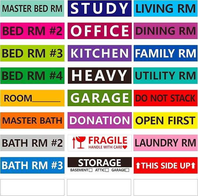 1200 Pcs 25 Designs Pre-Printed Color-Coded Home Moving Box Labels by Stickyourhappymoment