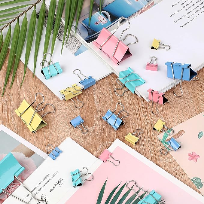 SANNIX 110 PCS Colored Binder Clips, X Large, Large, Medium, Small, Mini and Micro, Colorful Binder Clips Assorted Sizes Clips for Office Home School Supplies-DeskLoop Office