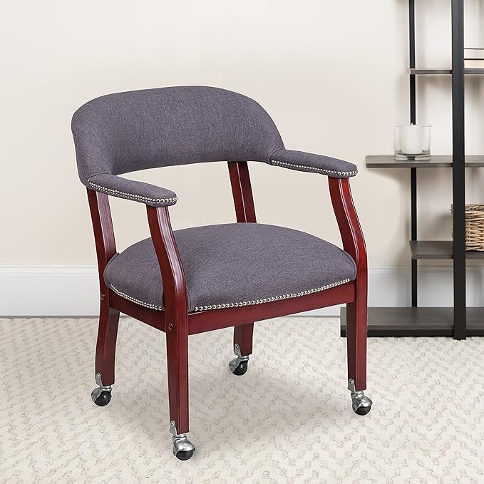 EMMA + OLIVER Gray Fabric Luxurious Conference Chair with Casters-DeskLoop Office