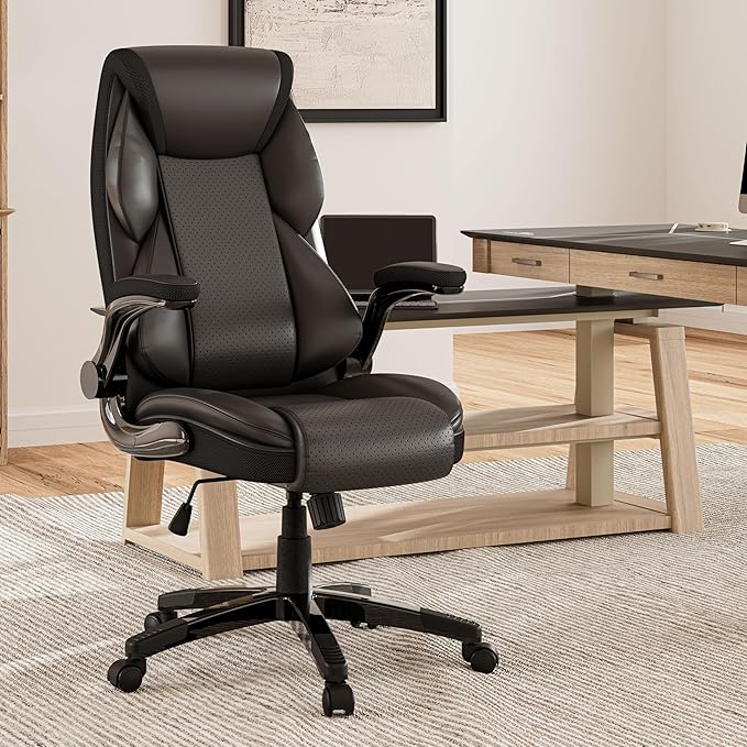 EUREKA ERGONOMIC PU Leather Desk Chair Office Executive Chair, Ergonomic Office Chair Flip Up Arms, High Back Office Chair with Headrest, Home Office Desk Chair with Wheels, Computer Chairs for Adults-DeskLoop Office