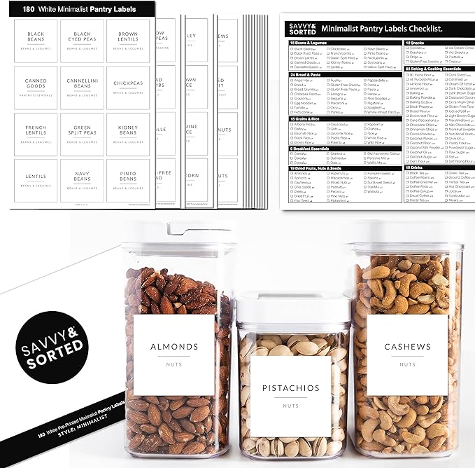 SAVVY & SORTED Minimalist Pantry Labels, 180 Waterproof Vinyl Stickers by SAVVYSORTED%C2%AE