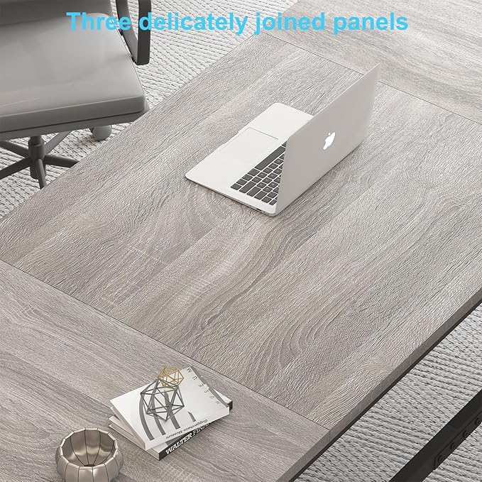 HSH 70 Inch Long Grey Desk, Large Home Office Computer Desk for 2 People, Industrial Wood and Metal Executive Work Writing Study Gaming Desk Table, Modern Bedroom Simple PC Laptop Desk Double Desk-DeskLoop Office