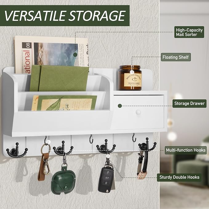 Rebee Vision Key Holder Wall Mount and Mail Organizer : Farmhouse Key and Mail - Image 4