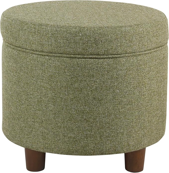 HomePop Home Decor | Upholstered Round Storage Ottoman | Ottoman with Storage for Living Room & Bedroom, Green Tweed-DeskLoop Office