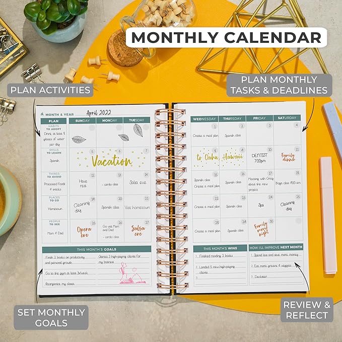 Clever Fox Planner 2nd Edition Spiral – Colorful Weekly & Monthly Goal Planner, Time Management & Productivity Organizer, Undated (Black)-DeskLoop Office