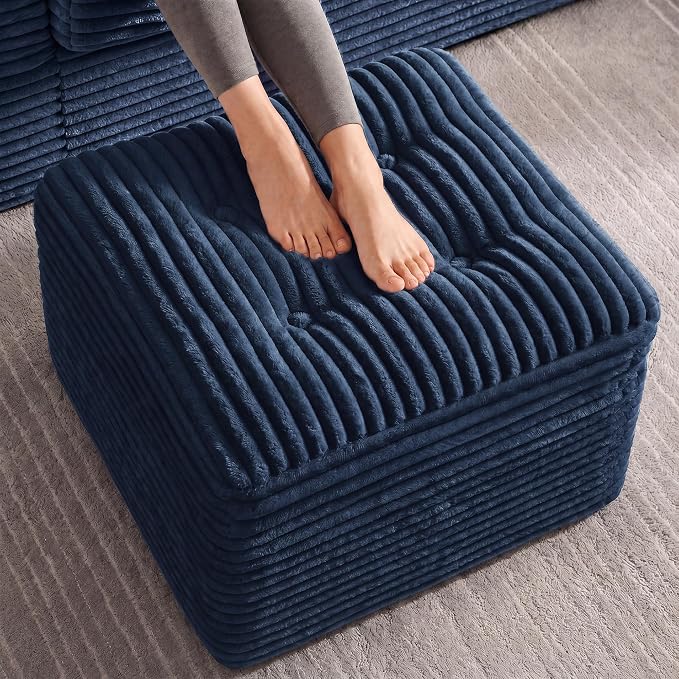 23.6in Pouf Ottoman, Corduroy Ottoman Foot Rest by Unknown