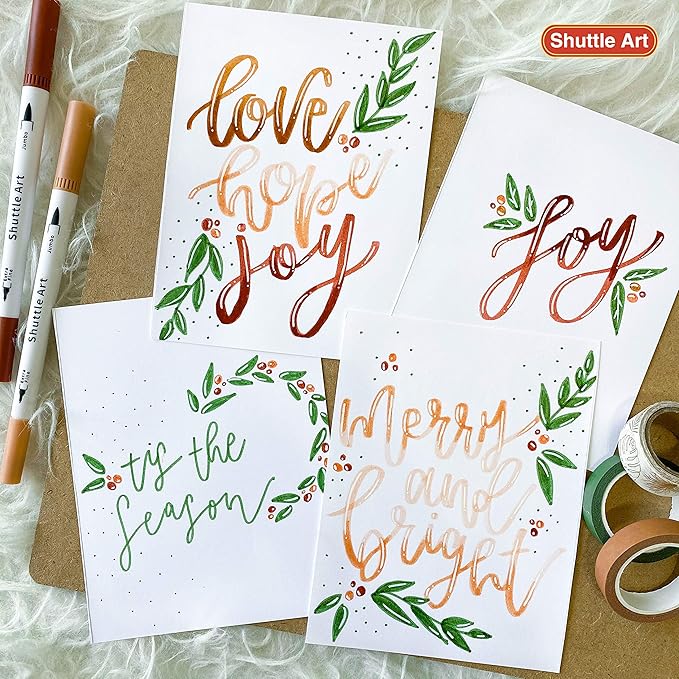 Shuttle Art Dual Brush Marker Pens, 56 Colors Water-based Ink, Dual Tip Calligraphy Pens Fineliner and Brush Tip perfect for Kids Adult Artist, Hand Lettering, Journal, Doodling, Writing-DeskLoop Office