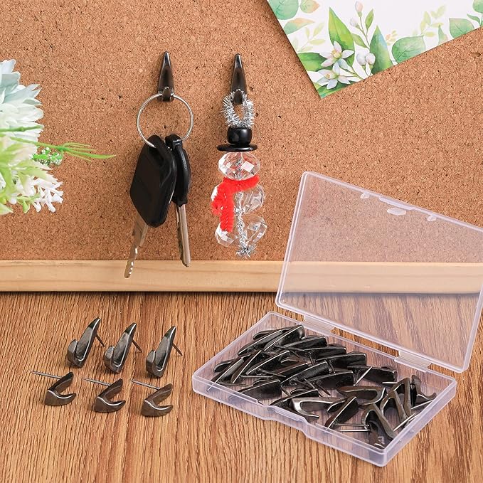 Ferraycle 30 Pieces Metal Push Pin Hangers 20 lbs Picture Hooks Zinc Alloy Thumb Tacks Hanging Hooks with Nails for Home Office Fabric Wall Wooden Board (Black)-DeskLoop Office