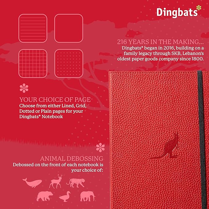 Dingbats* Wildlife Plain Journal Notebook A5 - Vegan Leather Hardcover - Ideal for Work, Travel, Writing - with Pocket, Elastic Closure & Bookmark-DeskLoop Office
