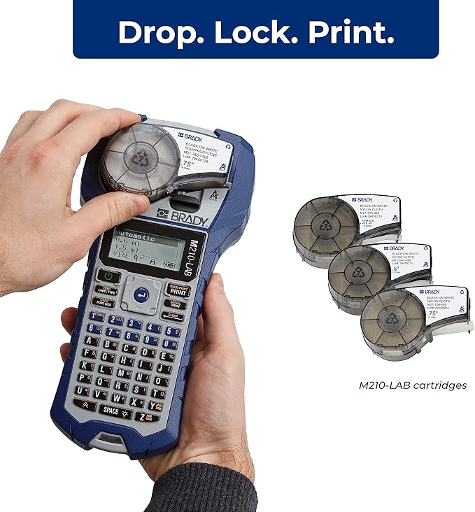 Brady M210-LAB Portable Label Printer, Blue/Gray, 9.5 in H x 4.5 in W x 2.5 in D-DeskLoop Office