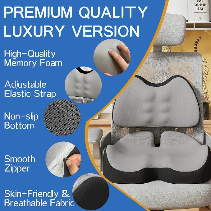Benazcap Large Memory Foam Seat Cushion Lumbar Support Pillow - Image 2