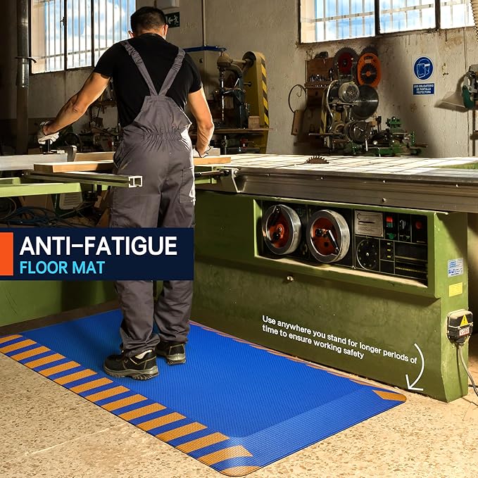 FEATOL Anti Fatigue Mat Industrial, Ergonomic Standing Floor Mat for Work for Stand, Blue with Yellow Border Safety 17" x 24"-Support for Leg & Back Pain-DeskLoop Office