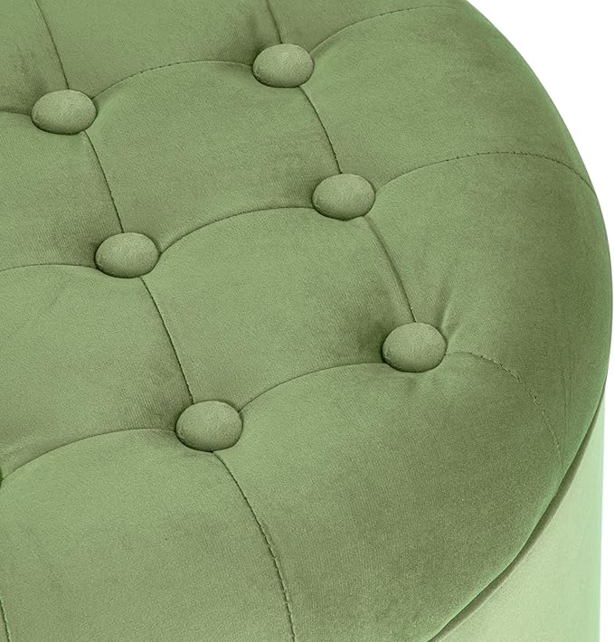 HomePop by Kinfine Fabric Upholstered Round Storage Ottoman - Velvet Button Tufted Ottoman with Removable Lid, Dark Green Small-DeskLoop Office