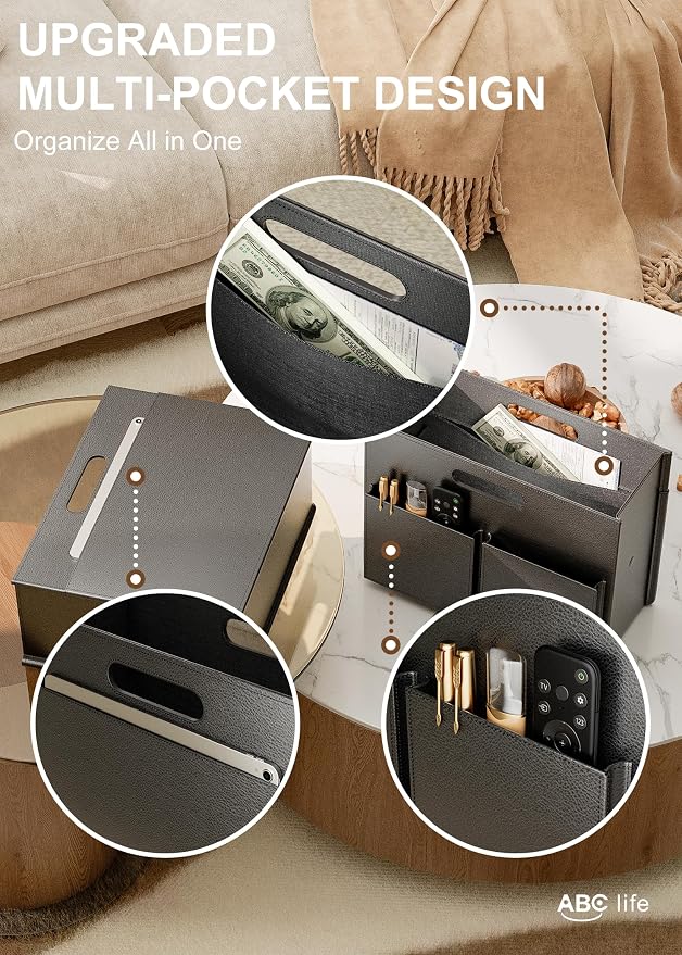 ABC life 2 PACK Magazine Basket Holder, PU Leather Foldable Magazine Rack - Image 3