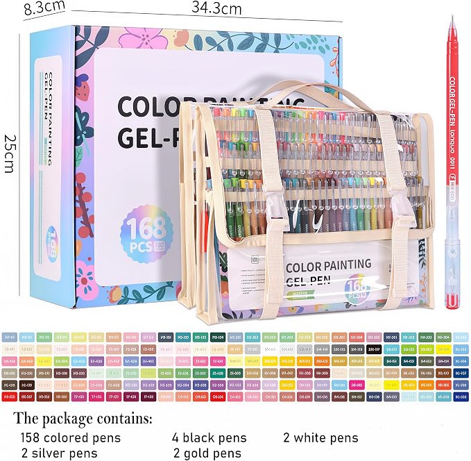 168 Colored Gel Pens Set, 0.6mm Fine Point - Image 3