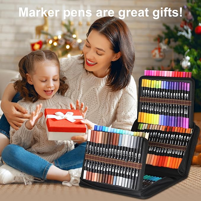 120 Colors Dual Brush Marker Pens, Art Markers with Fine and Brush Tip Coloring Markers for Adults, Marker for Journaling Calligraphy Drawing Sketching Doodling Illustrating-DeskLoop Office