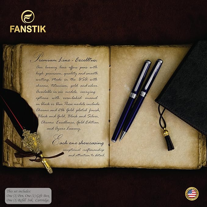 Customized Blue Luxury ballpoint pen (Made In USA) fancy gift set for women, Chrome Finish, Professional executive pen gift set for men (Lux Custom-BallPoint Blue)-DeskLoop Office