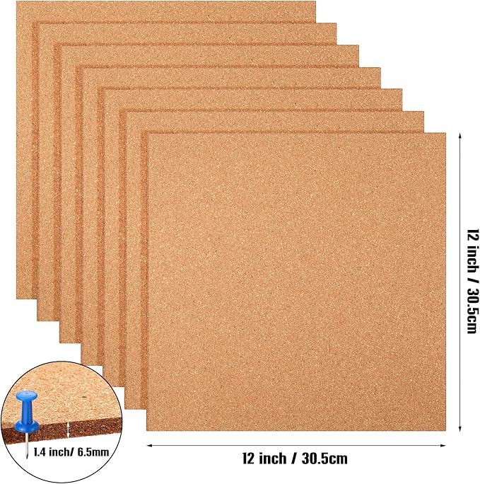 Crtiin 24 Pcs Cork Board Tiles Bulletin Boards 12"x12" 1/4" Thick Square - Image 3