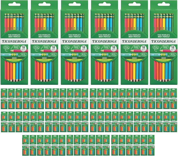 Ticonderoga Wooden Pencils, Pre-Sharpened #2 HB Soft, Neon Colors by Ticonderoga