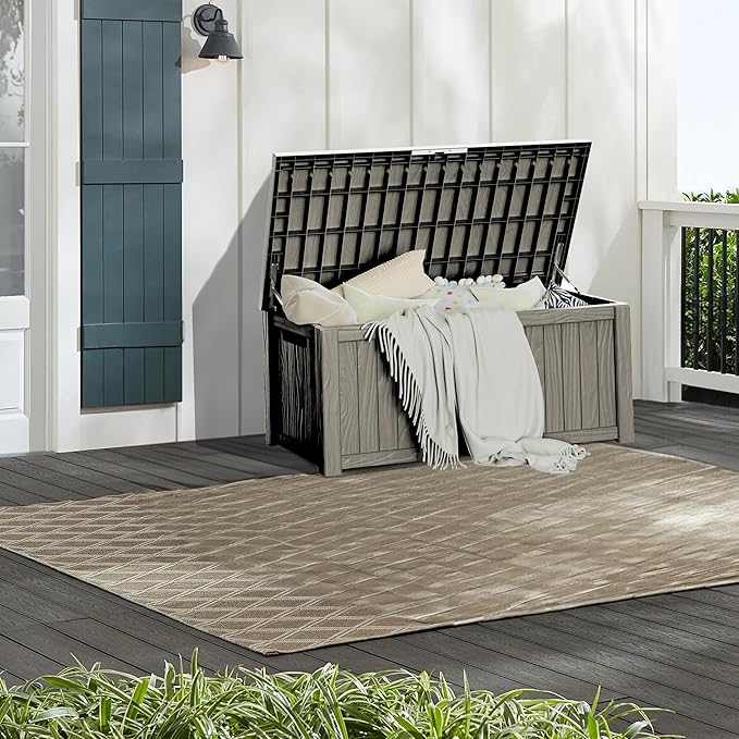 150 Gallon Lockable Resin Deck Box, Waterproof & UV-Resistant Outdoor Storage Box for Outdoor Cushion Storage, Garden Tools & Pool Accessories Storage, Gray-DeskLoop Office