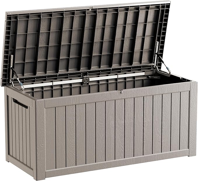270 Gallon Lockable Resin Deck Box, Waterproof & UV-Resistant Outdoor Storage Box for Outdoor Cushion Storage, Garden Tools & Pool Accessories Storage, Gray-DeskLoop Office