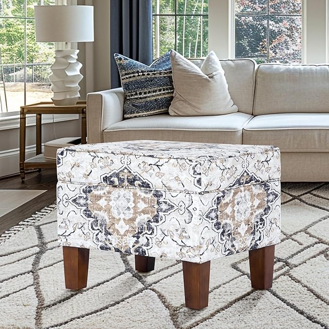 Home Decor | Dinah Collection Modern Storage Ottoman | Ottoman with Storage for Living Room & Bedroom(Antiqued Ebony Cream)-DeskLoop Office