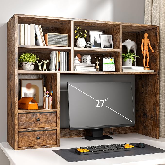 REIBII Desktop Bookshelf, High-Capacity Desk Hutch Organizer by REIBII