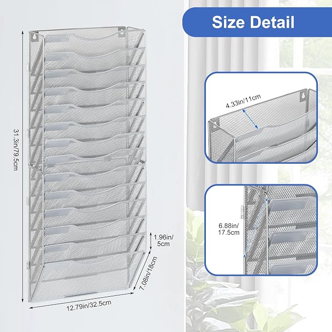 EasyPAG Wall File Organizer for Office 14 Pocket Mesh Wall Mounted Paper - Image 2