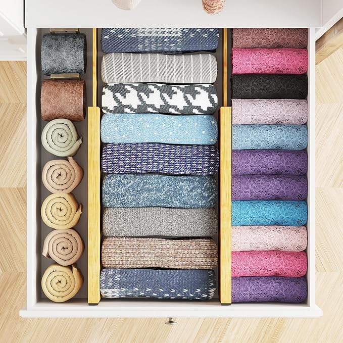 SpaceAid Bamboo 4 Pack Dresser Drawer Dividers, 4.65“ High Adjustable 12.5“-17” - Image 4