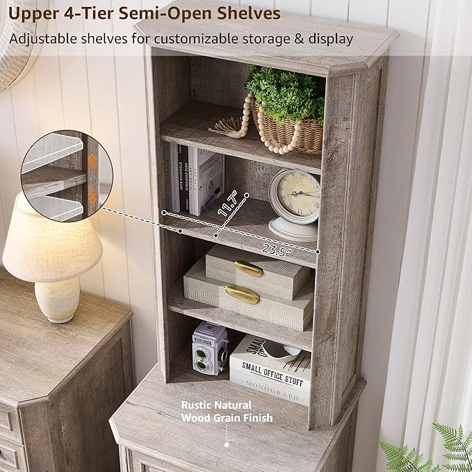 T4TREAM 6-Tier Bookcase with 2 File Drawers, 72" Tall Farmhouse Bookshelf with Storage & Adjustable Shelves, Wooden Floor Standing Display Book Shelf Organizer for Home Office, Light Rustic Oak-DeskLoop Office