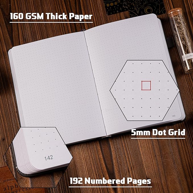 TIEFOSSI Bullet Dotted Journal Notebook, 160gsm 256 Numbered Thick Paper, A5 Hardcover Dotted Grid Diary for Women Men Work Writing, Bullet Dot Journaling, Drawing, 5.8 x 8.3 in-DeskLoop Office