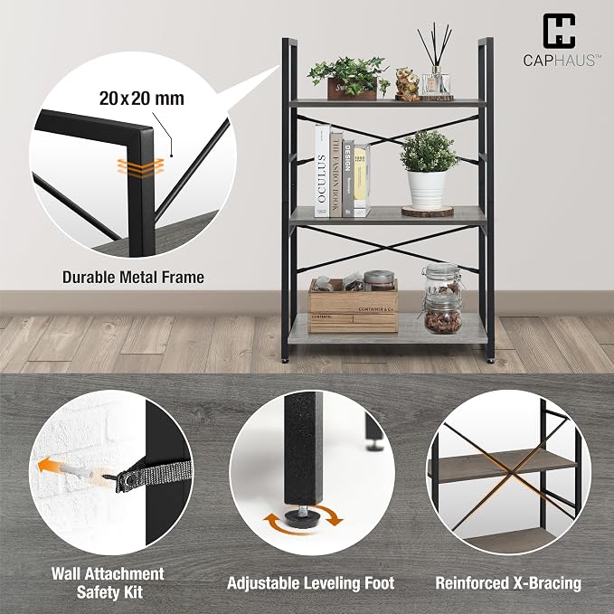 CAPHAUS 2 Tier Small Bookshelf, 24 Inch Width Free Standing Shelf, Bookcase - Image 5