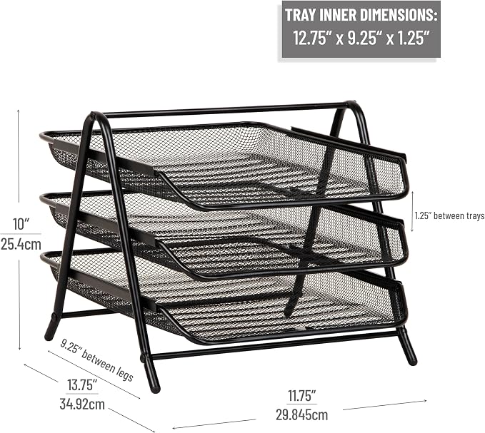 Mind Reader 3-Tier Paper Tray, Desktop Organizer, File Storage, Metal Mesh - Image 3