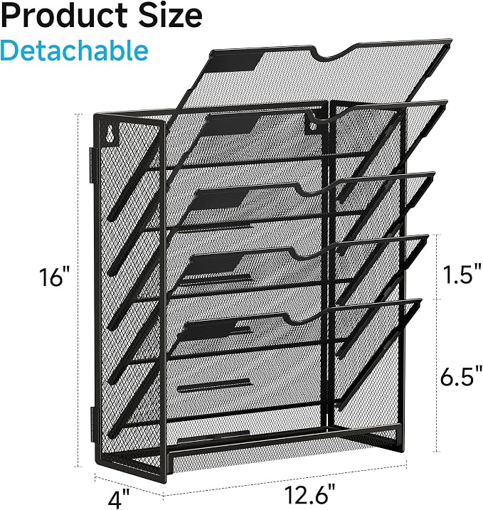 Lavatino 6-Tier Hanging File Organizer, Wall Mount File Holder - Image 2
