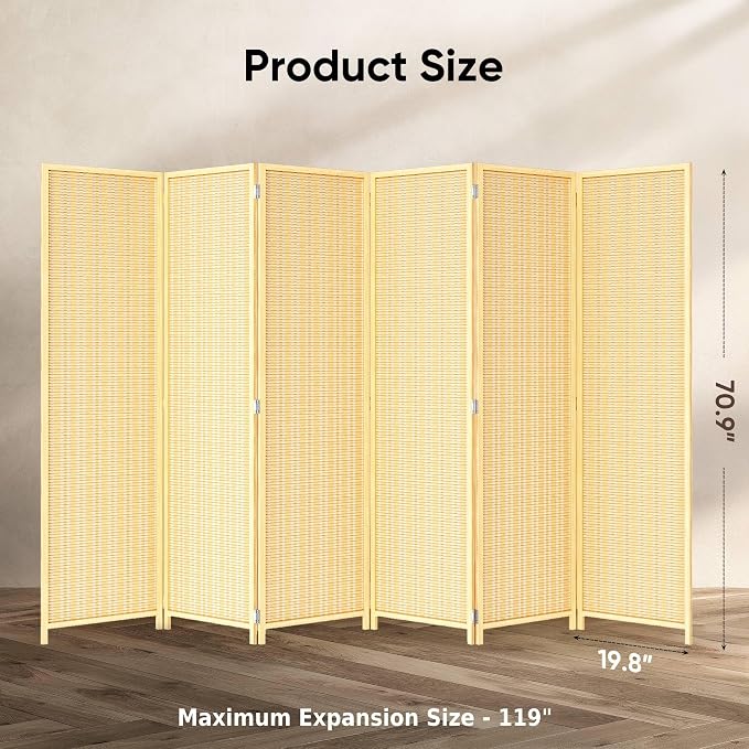 JOSTYLE Room Divider Folding Privacy Screen, 6 Panel Room Divider Screen - 6 - Image 2
